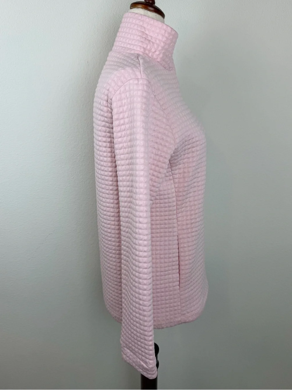 Dudley Stephens Pocomo Pullover 1/4 Zip Quarter Waffle Knit Sweater Pale Pink